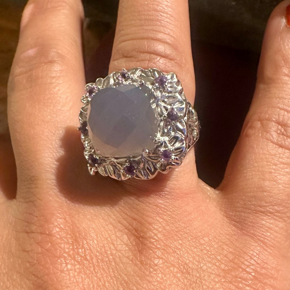 Elegant Sterling Silver stamped 925 and Purple Gemstone Ring